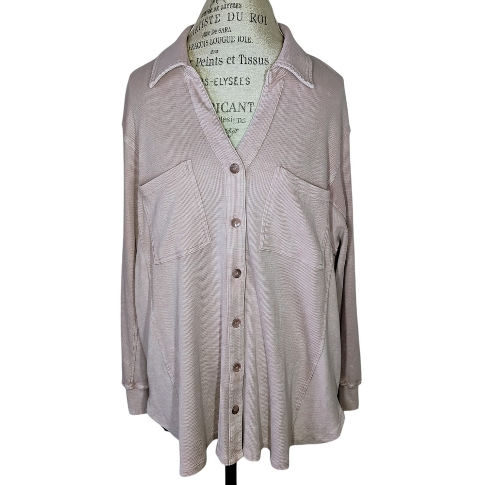 Jane & Delancey Waffle Knit Top Beige Womens‎ XXL Grunge Cozy Oversized Pockets
